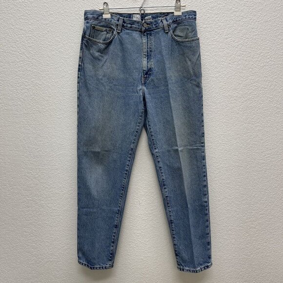 Calvin Klein Jeans Mens Size 36x30 Slim Fit Straight Leg Denim Doublestone Leath